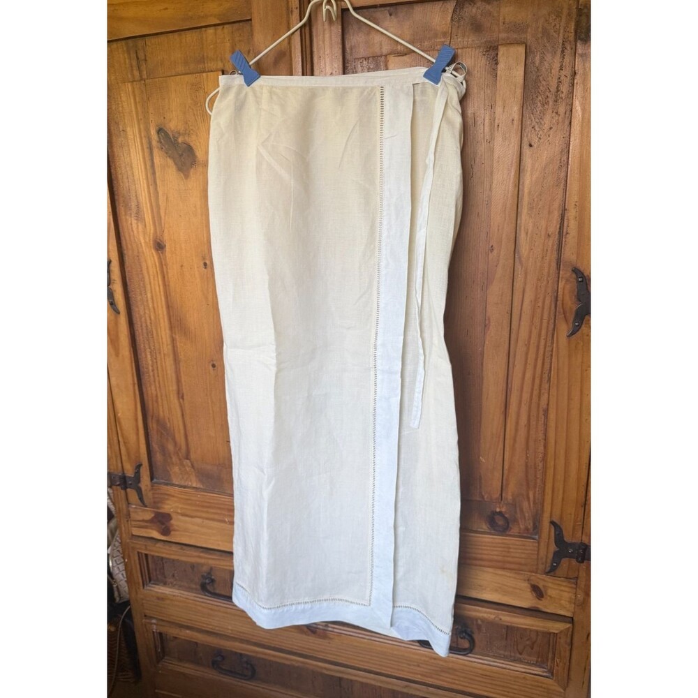 MONDI Vintage Ivory Linen Wrap Maxi Skirt Size 38